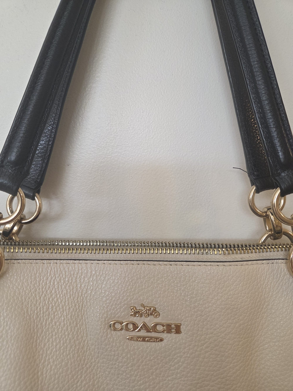 Coach Pebble Leather Shoulder Bag in Cream and Black with Gold Hardware